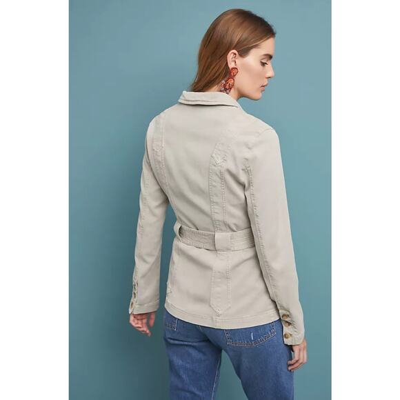 ANTHROPOLOGIE Cadet Belted Jacket in Stone Cream Size 12 - Picture 2 of 12